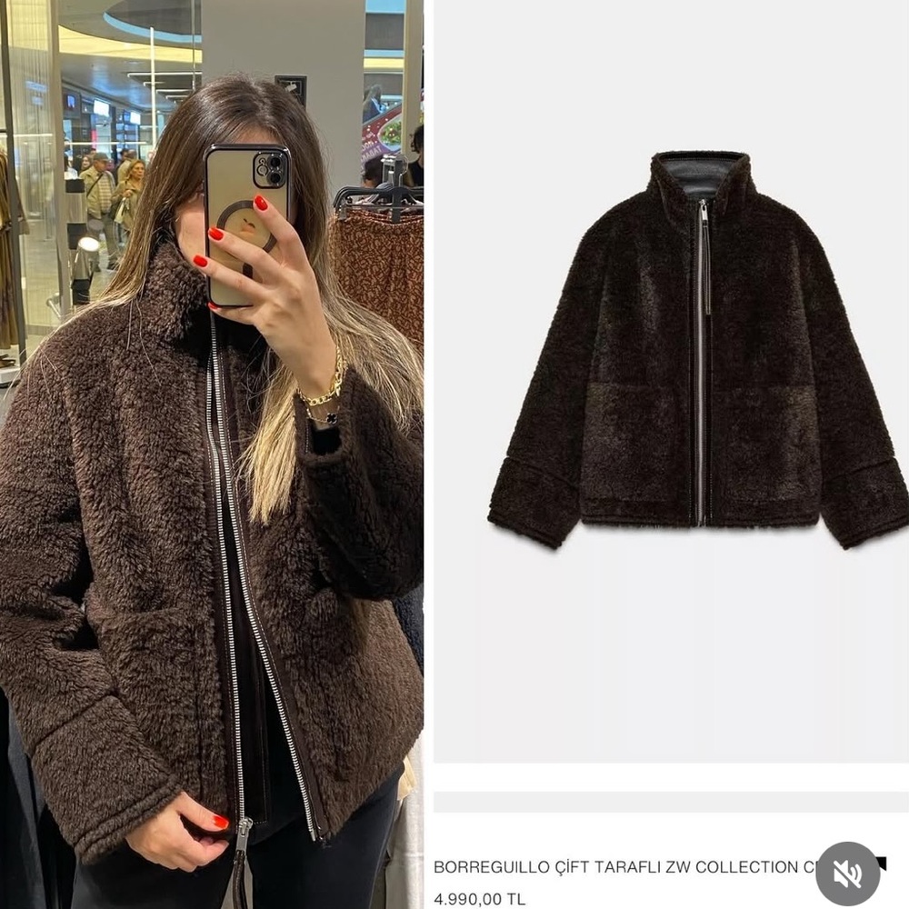 ZW COLLECTION FAUX SHEARLING DOUBLE-FACED JACKET DARK BROWN 3548/242 XS TEDDY